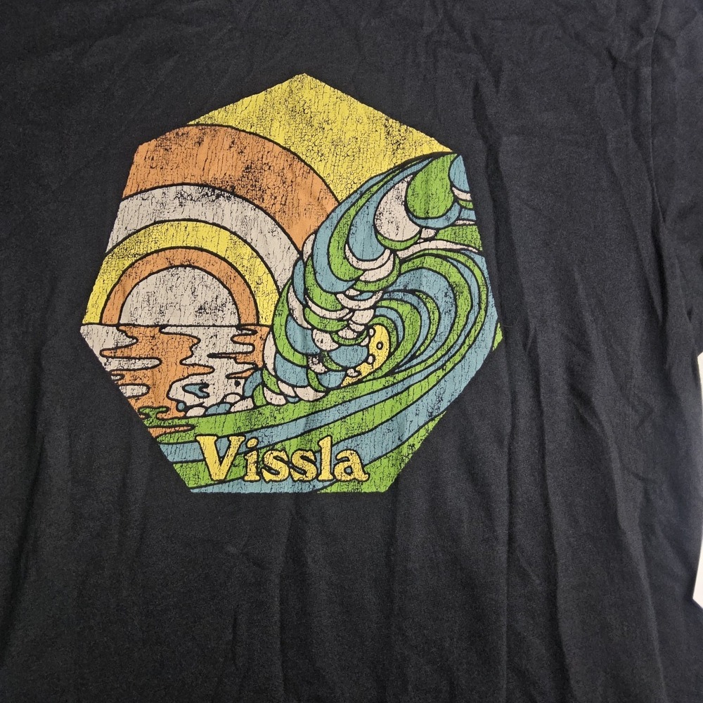 Vissla Swell Times Graphic T-Shirt Mens Small Black Vintage Wash Surf NWT $24
